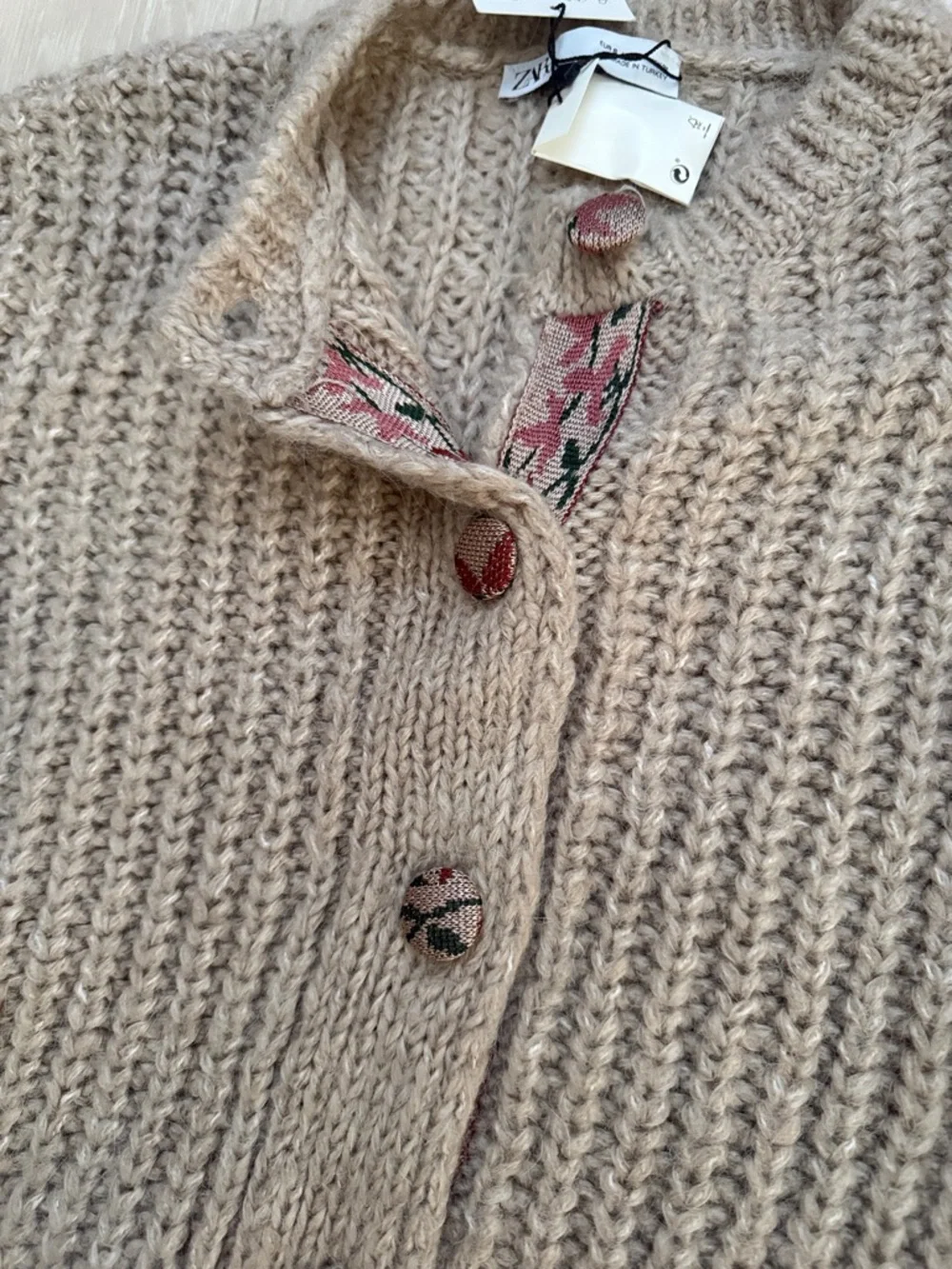 Zara Chunky Taupe Knit Cardigan - Picture 5 of 9
